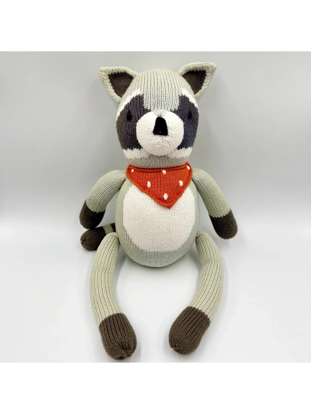 Pottery Barn Kids Modern Baby Knit Raccoon Plush Stuffed Animal Bandana 15